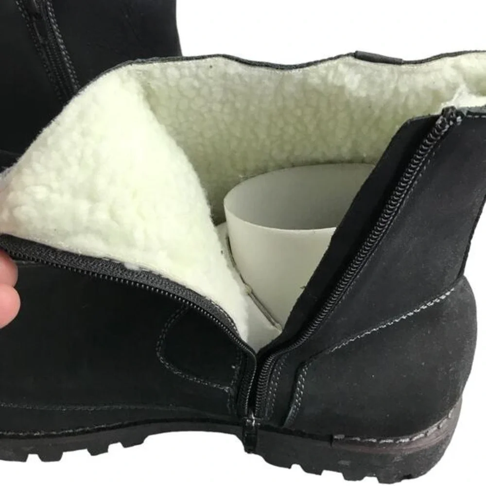 MUK LUKS‎ Boots Mens 11 Black Ankle Faux Suede Shearling Lined Zipper Lug Sole